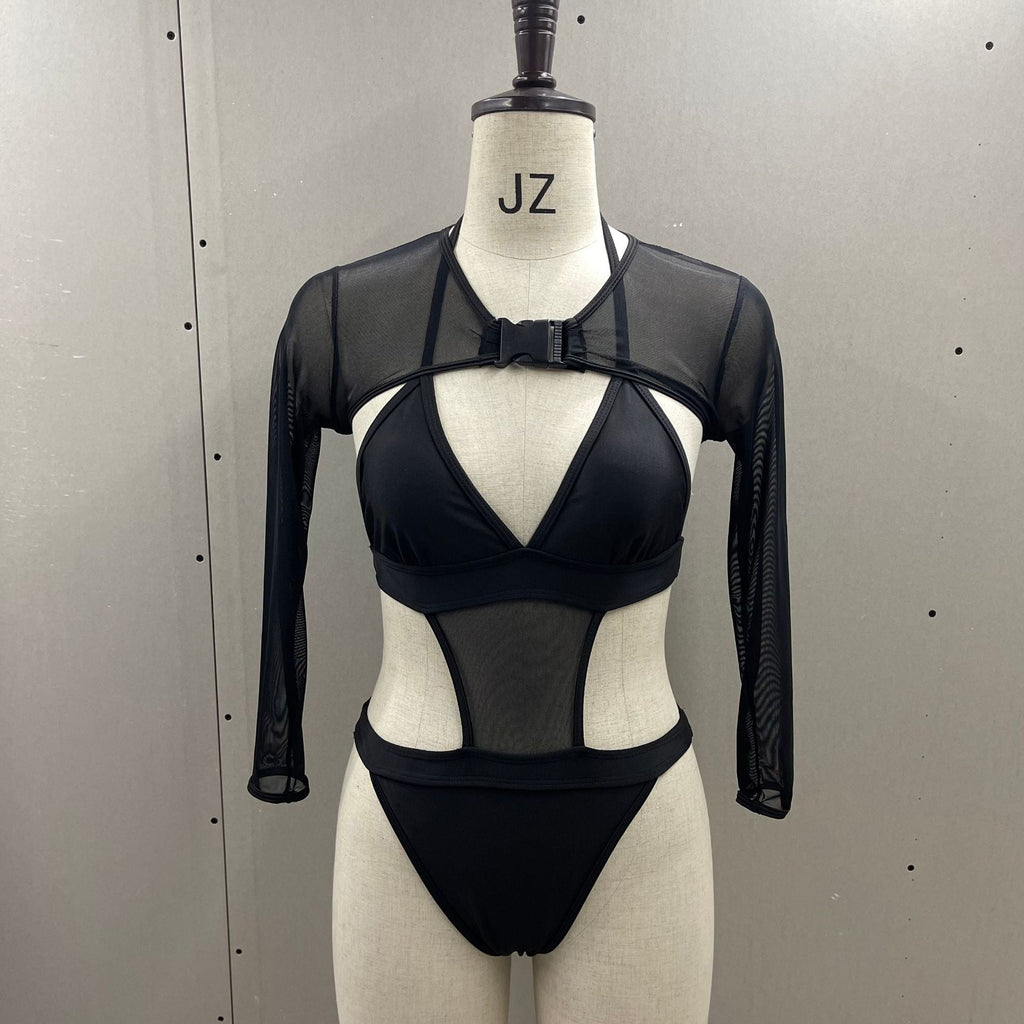 Neon Long Sleeve High Cut Out Women Swimwear One Piece Swimsuit Female Mesh Monokini Bather Bathing Suit Swim Lady Beachwear