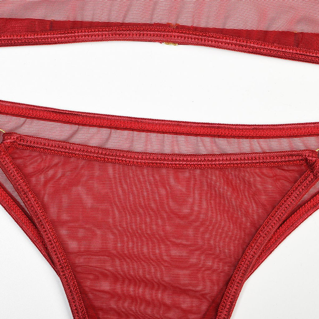 Toucheart 4 Piece Set Sexy Lingerie Set Elasticity Mesh Patchwork See-Through Breast-Wrapping Three-Point Briefs Sexy Underwear