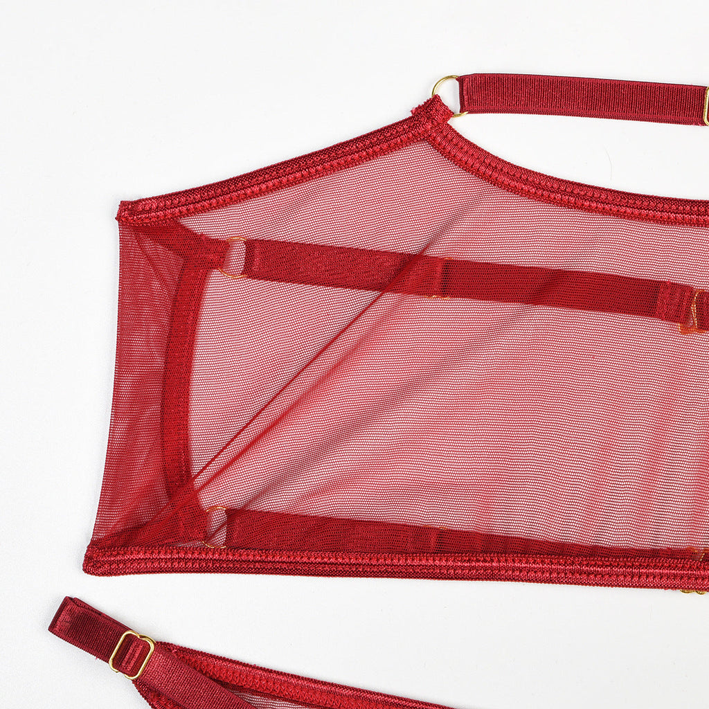 Toucheart 4 Piece Set Sexy Lingerie Set Elasticity Mesh Patchwork See-Through Breast-Wrapping Three-Point Briefs Sexy Underwear