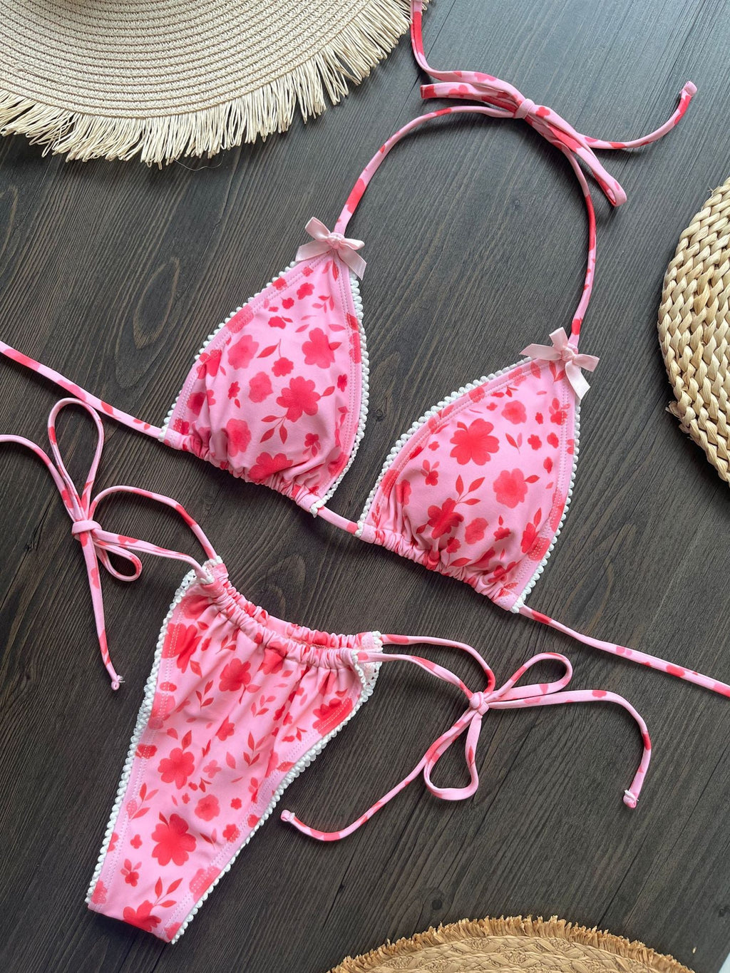 2025 Floral Printed Halter Bikini Female Swimsuit Women Swimwear Two-pieces Bikini set Strappy Bow Bather Bathing Suit Swim Lady