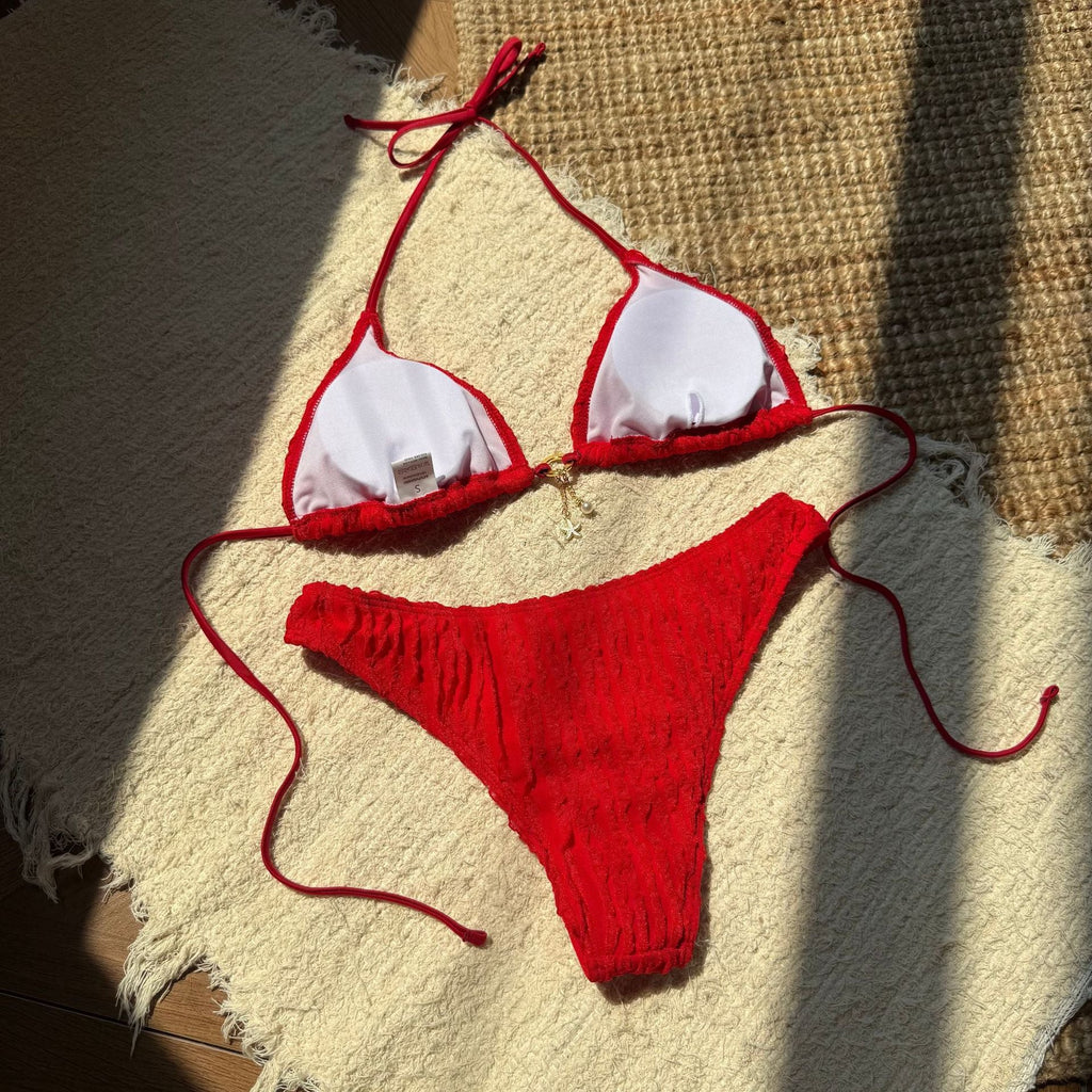 Wrinkled Halter Bikini Women Swimwear Female Swimsuit Two-pieces Bikini Set Brazilian Bather High Cut Bathing Suit Swim Lady
