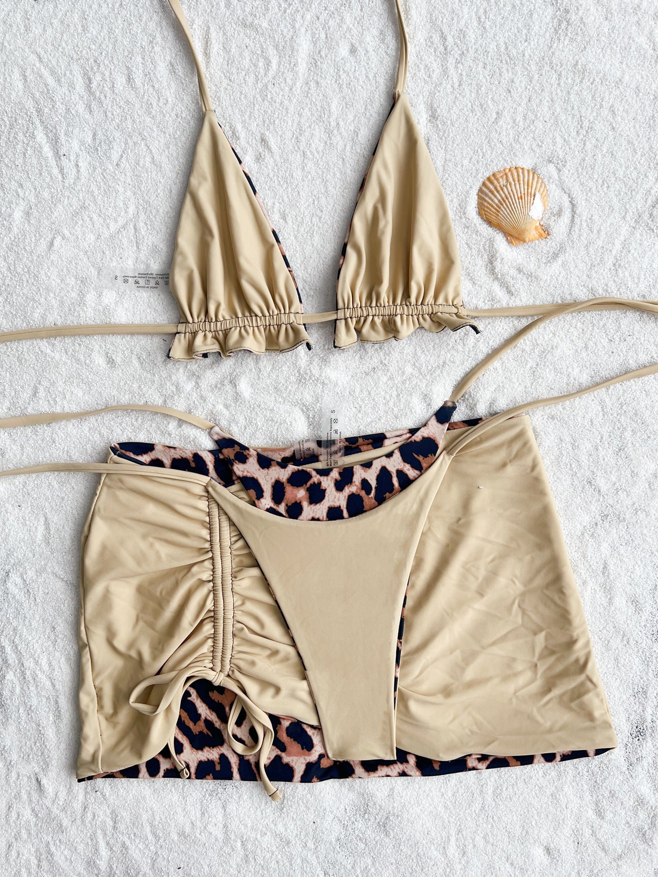 XS - L Doulbe Side Wearable Reversible Bikini Women Swimwear Female Swimsuit Three-pieces Bikini Set Ruffled Bathing Suit Swim