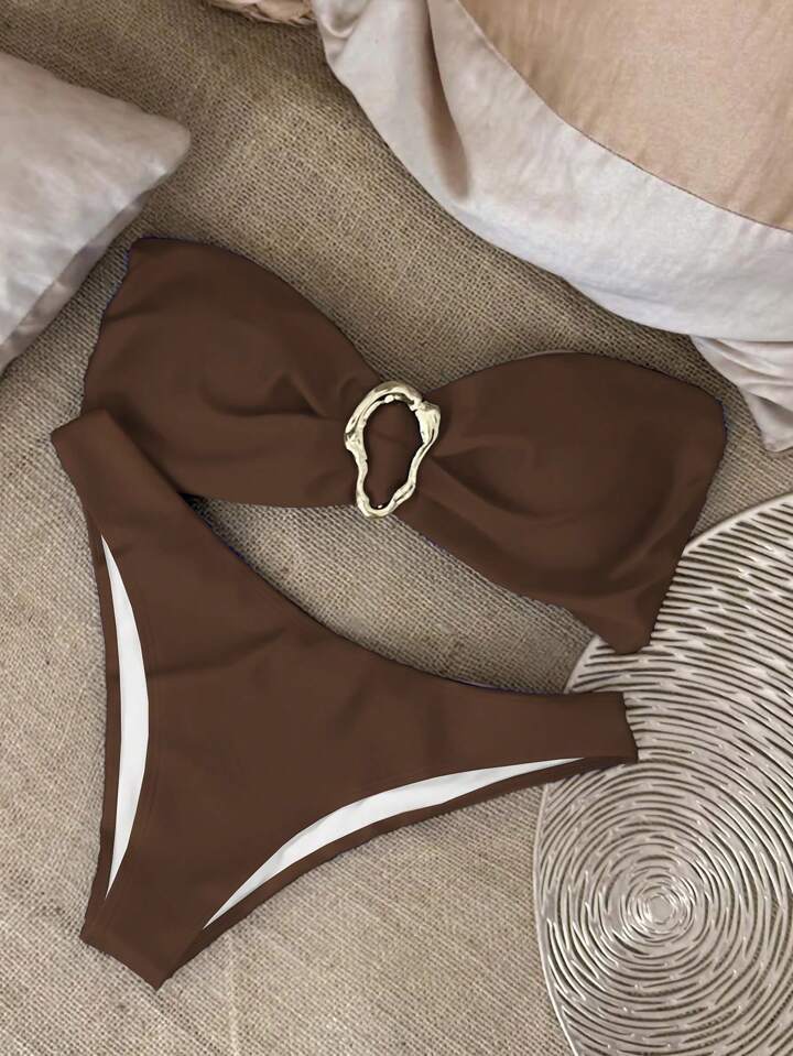 XS - L Metal Ring Bandeau Bikini Women Swimwear Female Swimsuit Two-pieces Bikini set Brazilian High Cut Bathing Suit Swim Lady