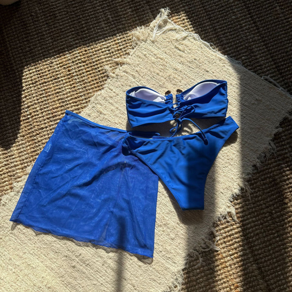 With Mesh Skirt Bandeau Bikini Women Swimwear Female Swimsuit Three-pieces Bikini Set Metal Ring Bathing Suit Swim Beachwear