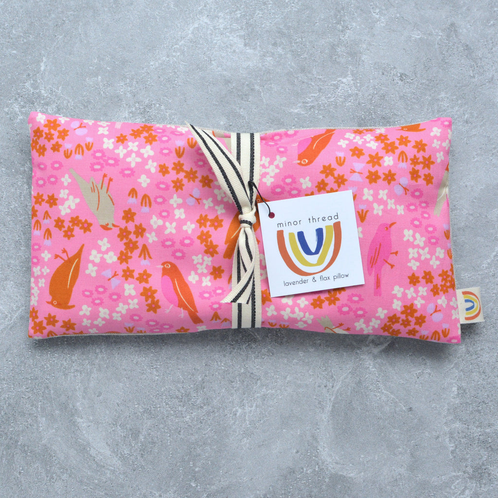 Backyard Birds Pink Floral Cotton Weighted Eye Pillow