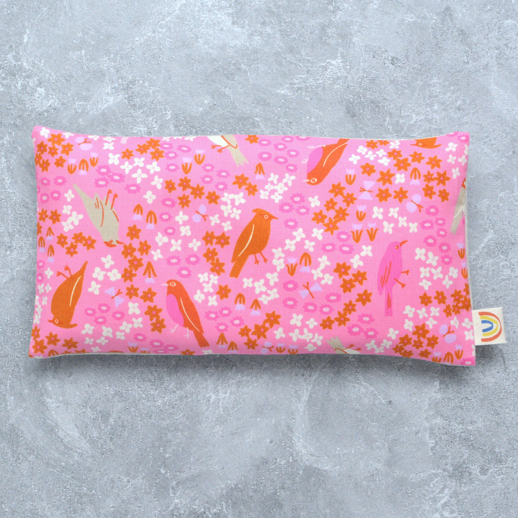 Backyard Birds Pink Floral Cotton Weighted Eye Pillow