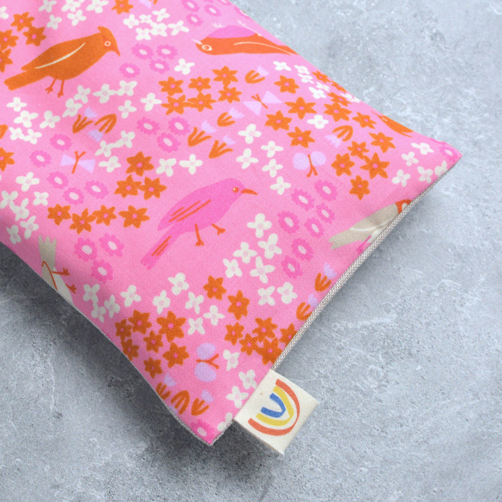 Backyard Birds Pink Floral Cotton Weighted Eye Pillow