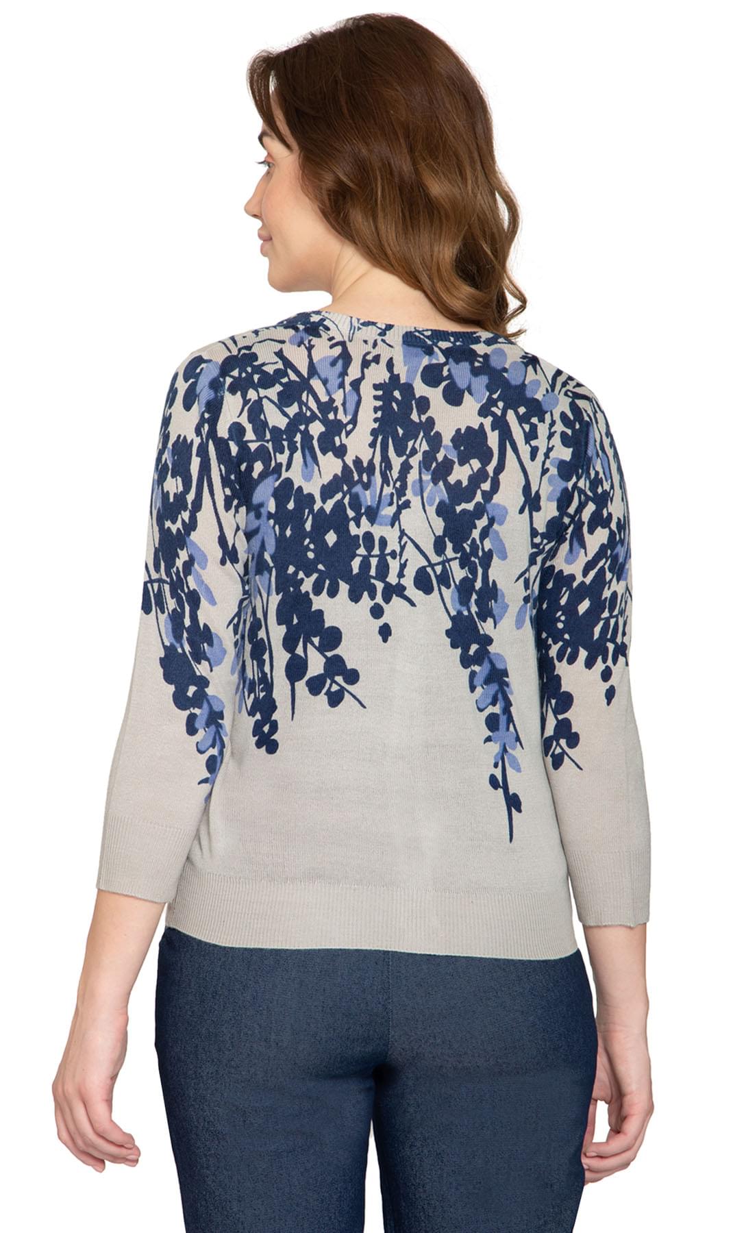 Women's 3/4 Sleeve Knit Printed And Embellished Cardigan Sweater