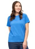 Women's Textured Knit T-shirt with Jewel Neckline and Short Sleeves