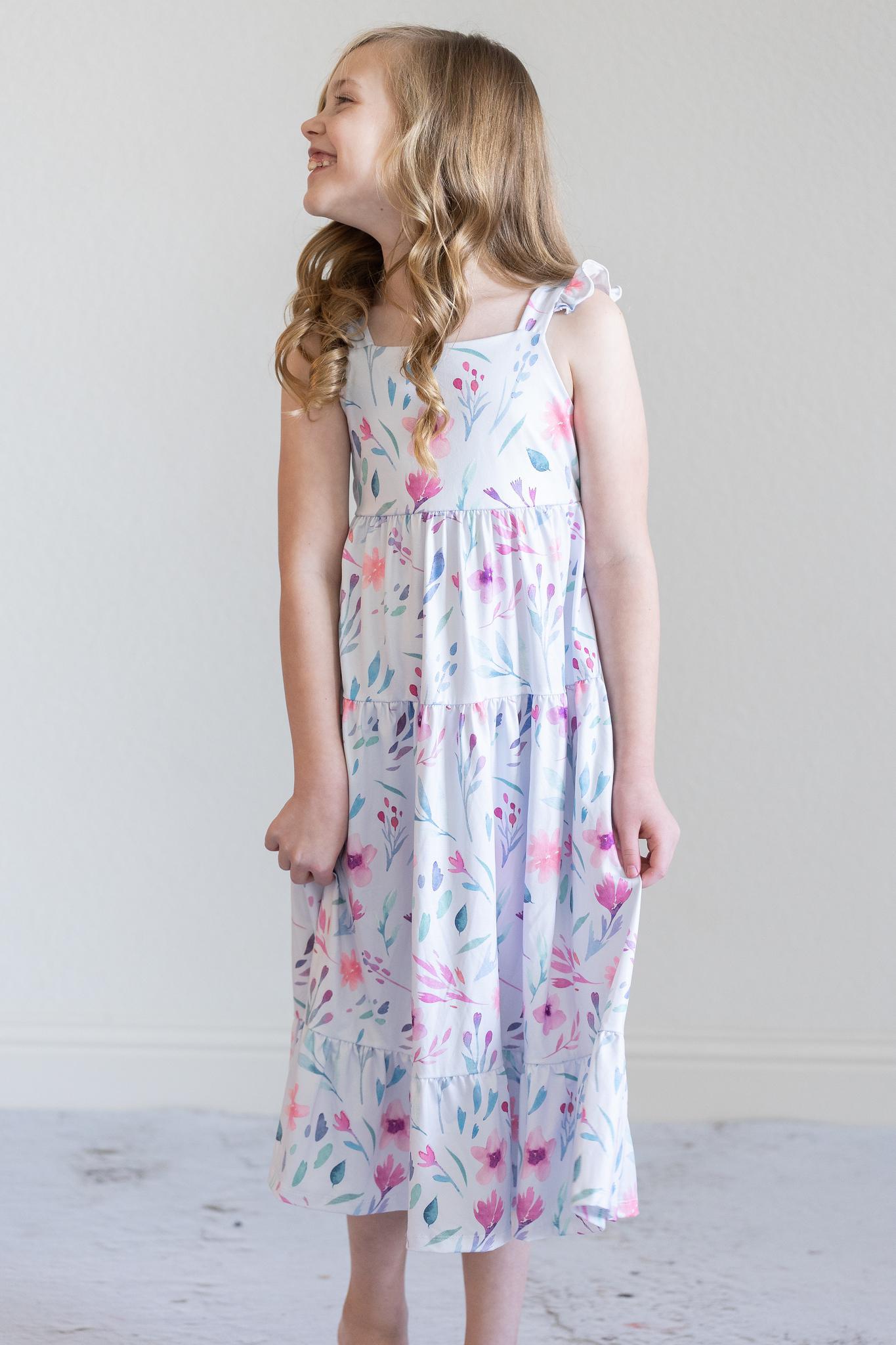 SALE Pastel Wildflowers Ruffle Maxi Dress