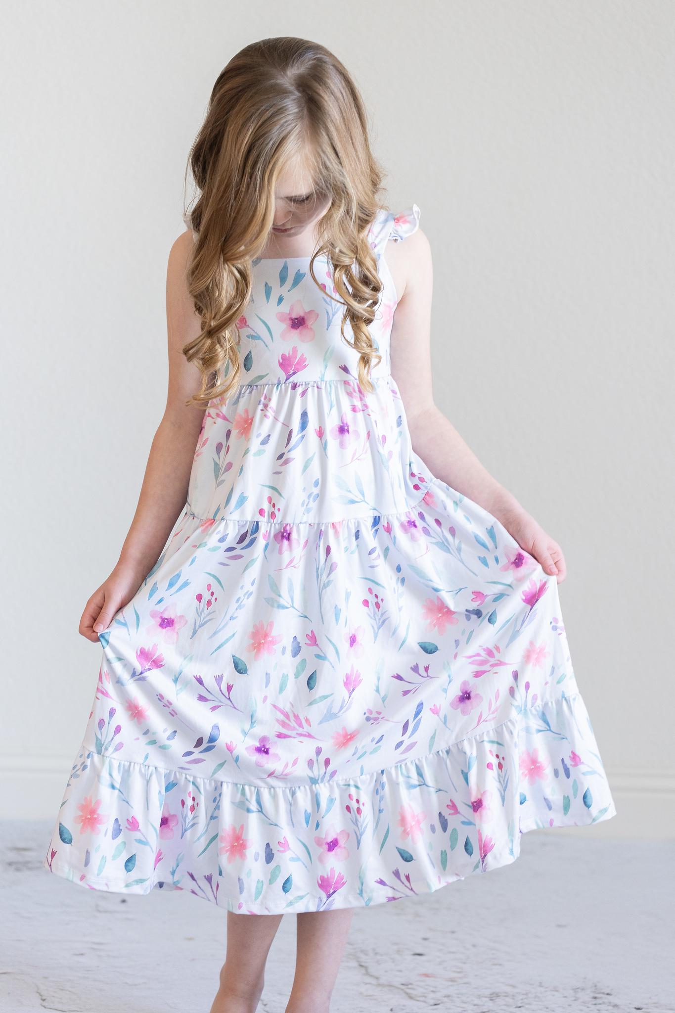 SALE Pastel Wildflowers Ruffle Maxi Dress
