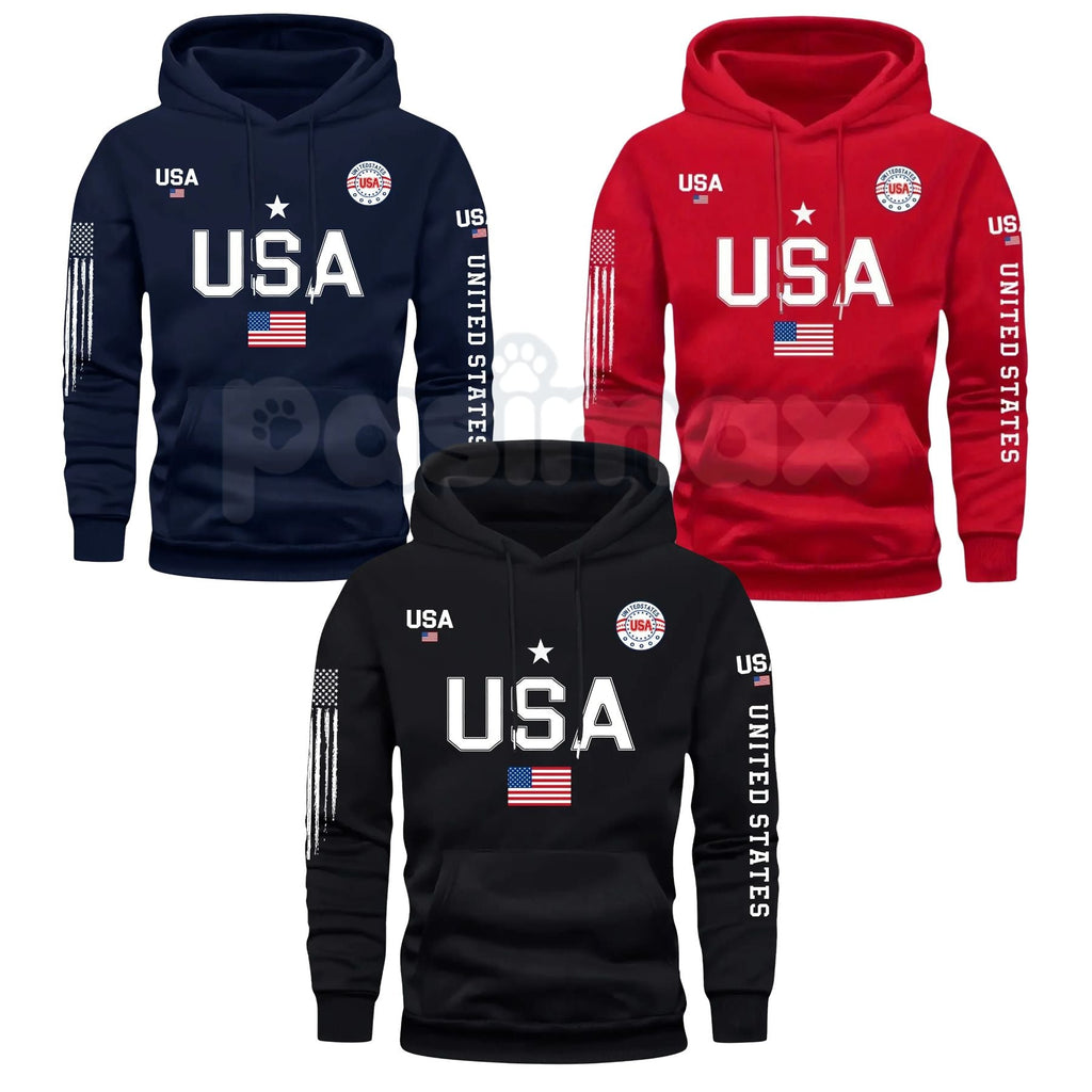 Patriot USA Flag Print Hoodie – Men’s American Heritage Fleece Sweatshirt, Vintage Stars & Stripes Graphic Pullover, Made in the USA
