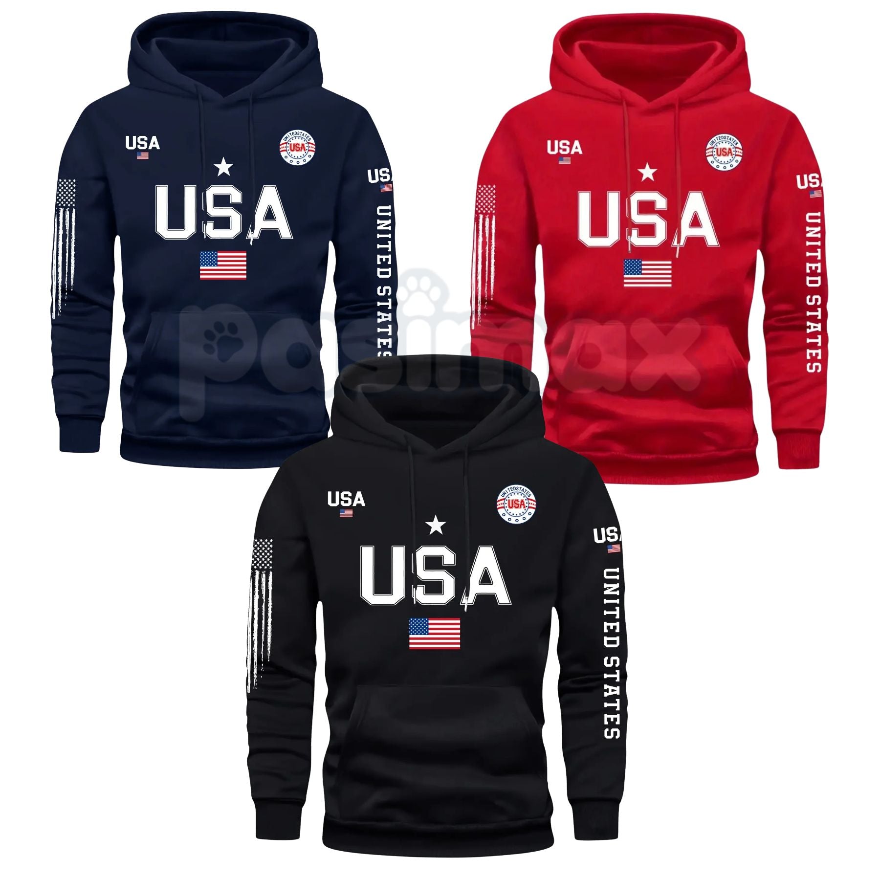 Patriot USA Flag Print Hoodie – Men’s American Heritage Fleece Sweatshirt, Vintage Stars & Stripes Graphic Pullover, Made in the USA