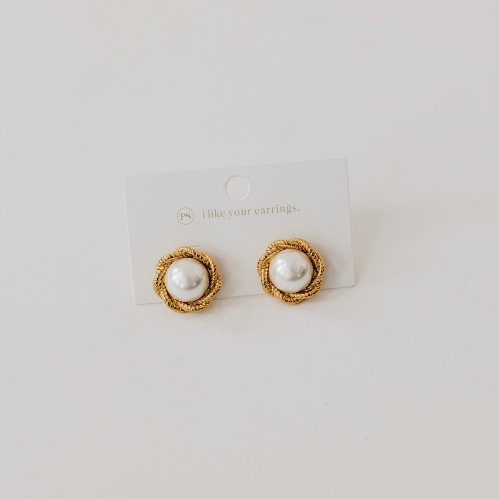 Pearl Button Earrings - WATERPROOF