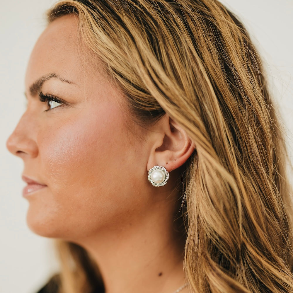 Pearl Button Earrings - WATERPROOF