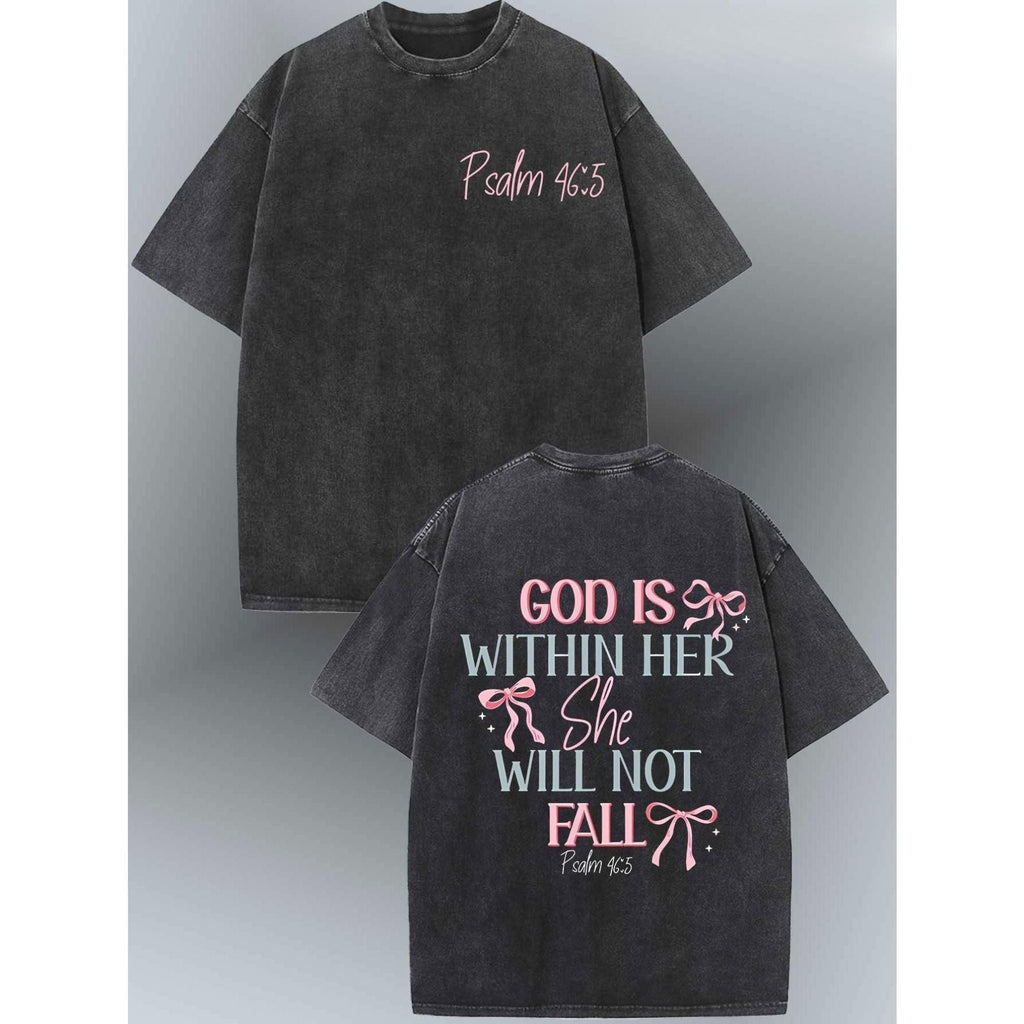 Psalm 46:5 T-Shirt – Washed Cotton Dual-Sided Christian Tee, Retro Loose Fit