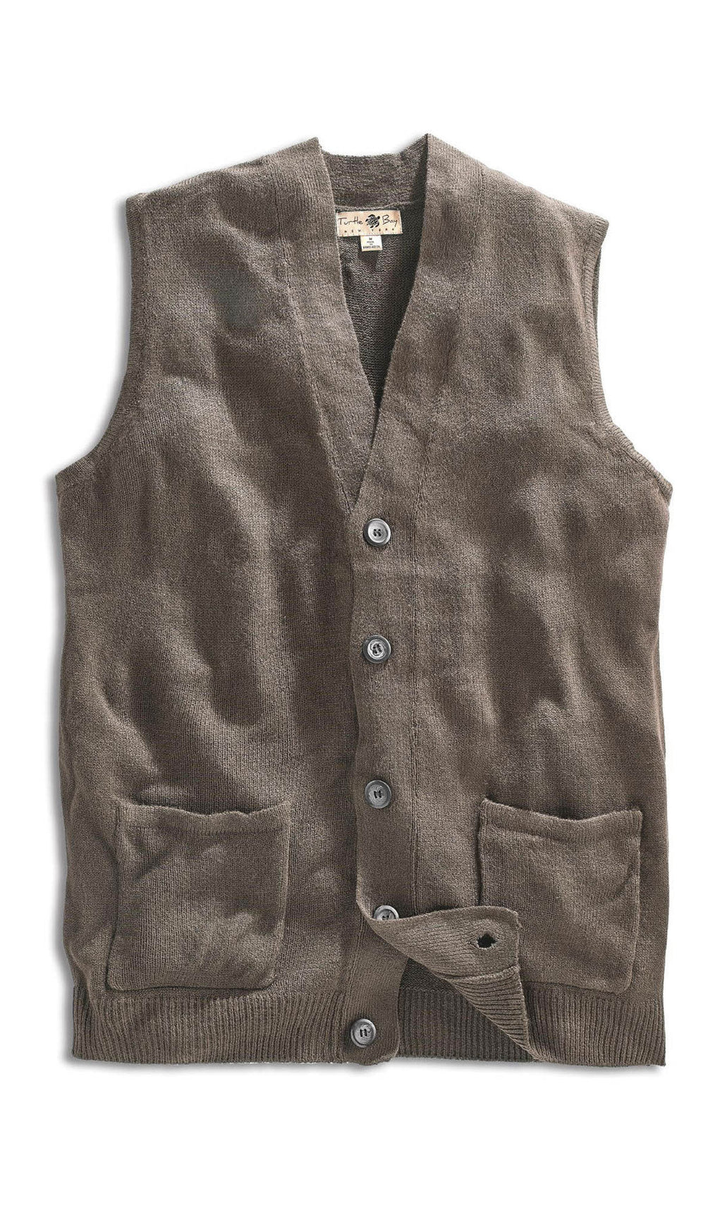 Men's Cashmere-Like Button Front Flat Knit Sweater Vest with front patch pockets