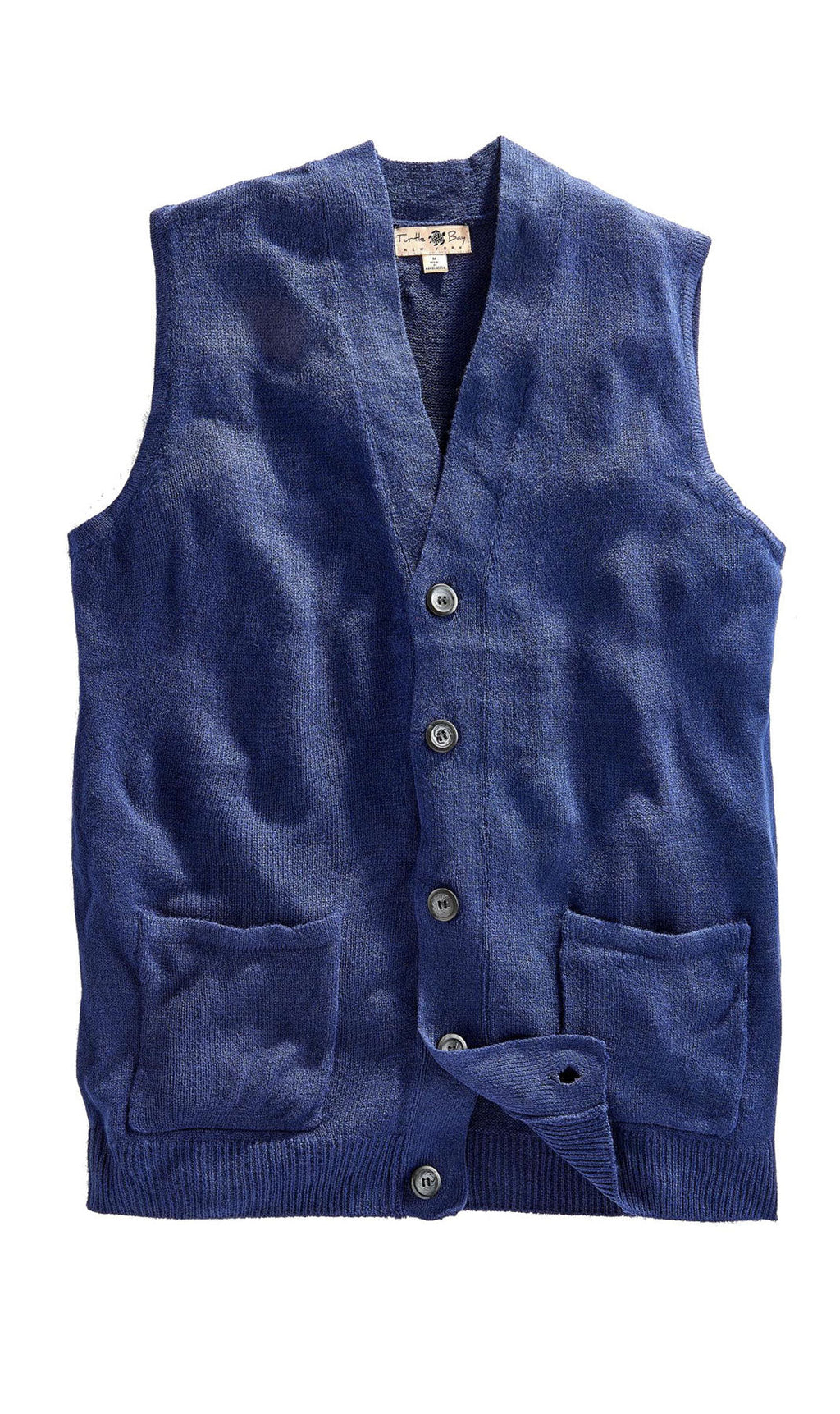 Men's Cashmere-Like Button Front Flat Knit Sweater Vest with front patch pockets