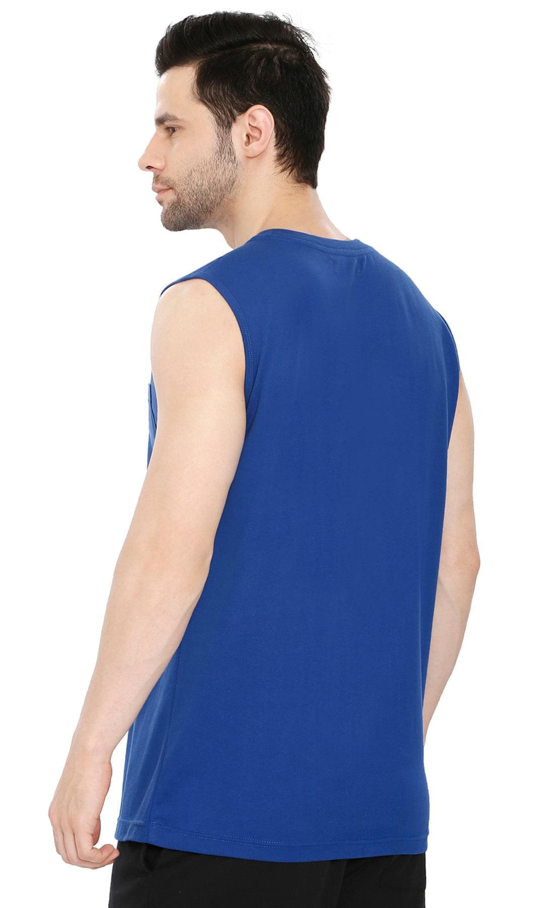 Men’s Sleeveless Crew Neck T-Shirt – Regular Fit, Heavier Cotton Blend Jersey with Chest Pocket