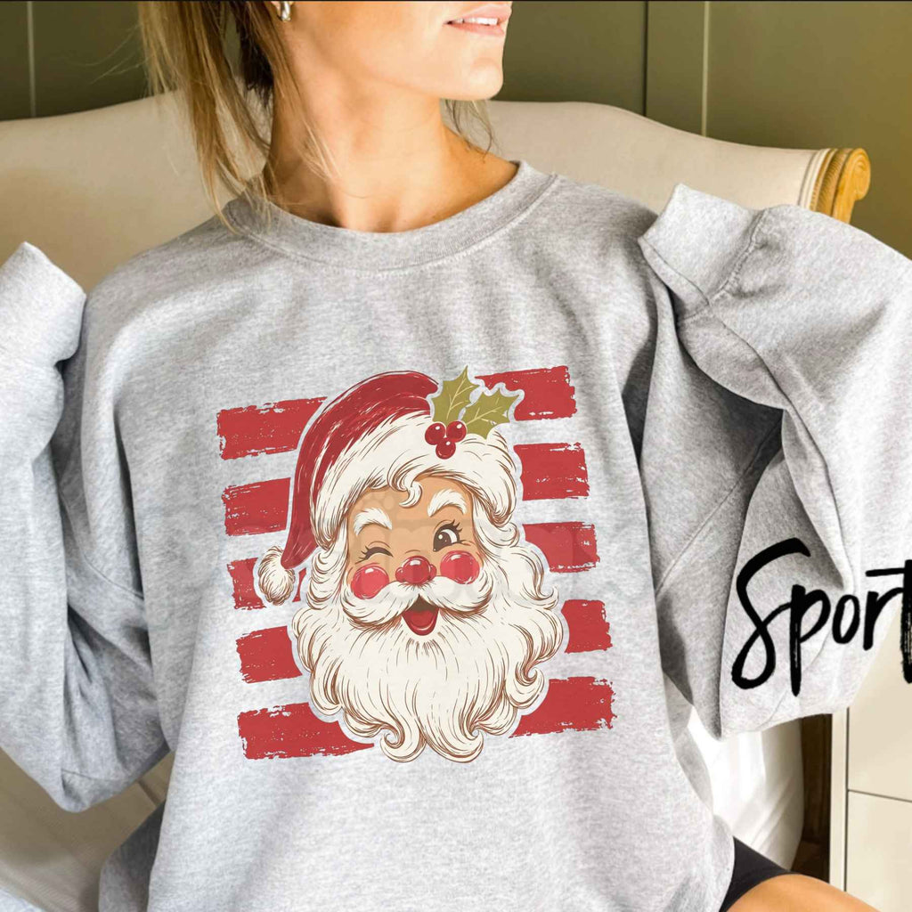 Red Stripe Santa Graphic Top | Vintage Festive Christmas Sweatshirt