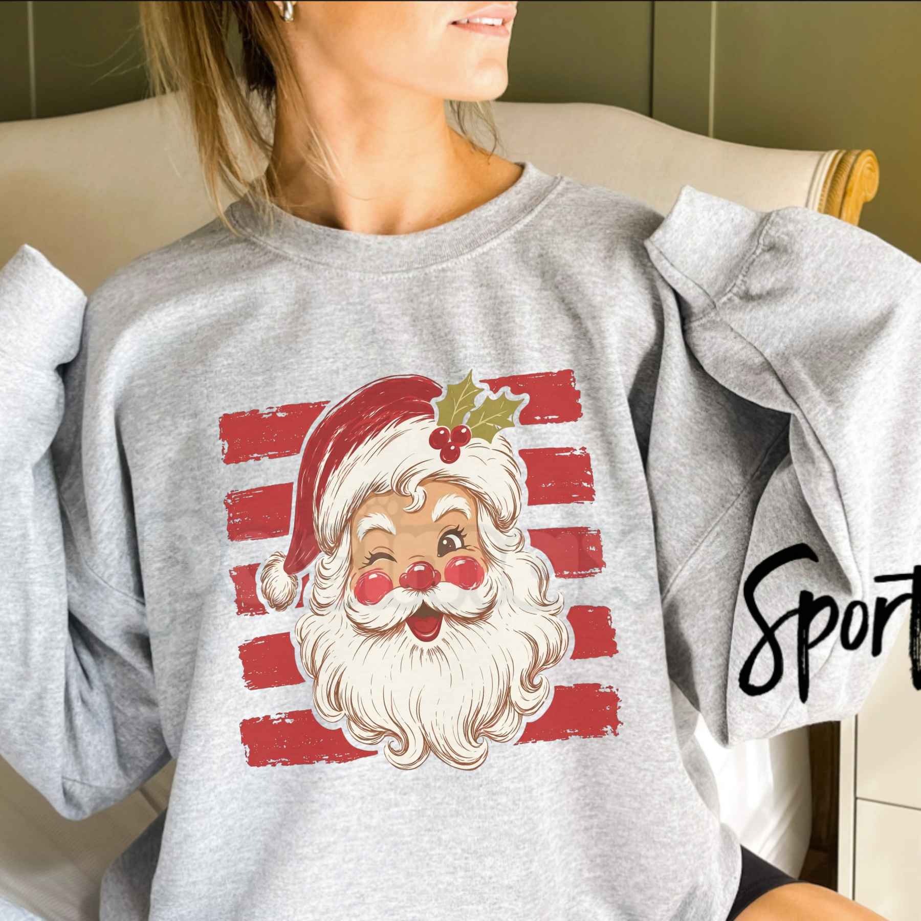 Red Stripe Santa Graphic Top | Vintage Festive Christmas Sweatshirt