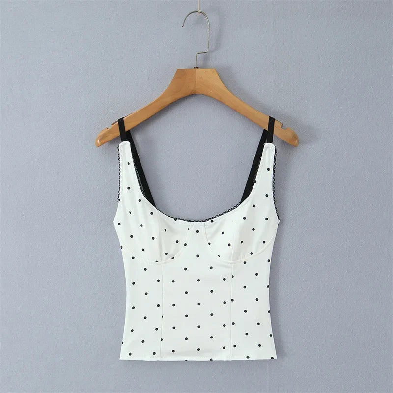 Sexy Polka Dot Camisole For Women Niche Lace Collar Slim-fit Outerwear Suitable For Seaside Vacations Elegant Charming 9B81