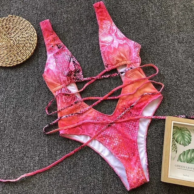 Deep V Neck Wrap Around High Cut Women Swimwear One Piece Swimsuit Female Monikini Tummy Cut Out Bathing Suit Swim Beach Wear