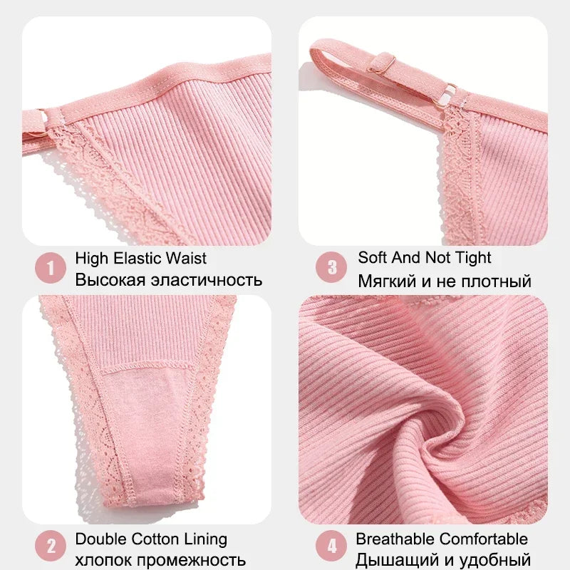 5PCS Women Cotton Panties Sexy Adjustable Waist G-String Women's Underwear T-Back Lingerie Femme Underpants Briefs Thong Female
