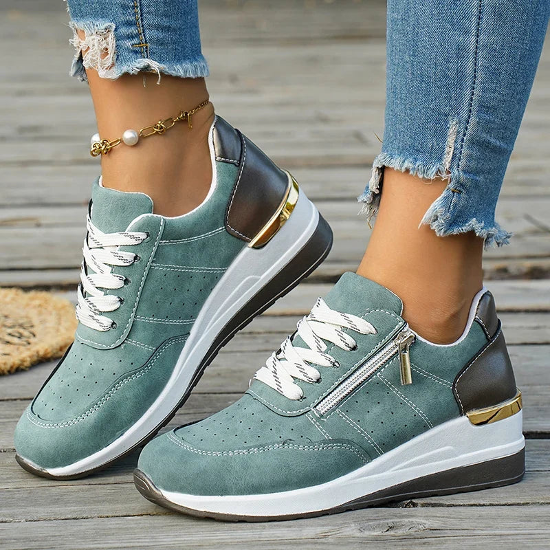 Plus Size 44 Platform Casual Sneakers for Women Lace Up Anti Slip Thick Sole Sport Shoes Woman 2026 Spring Zipper Walking Shoes