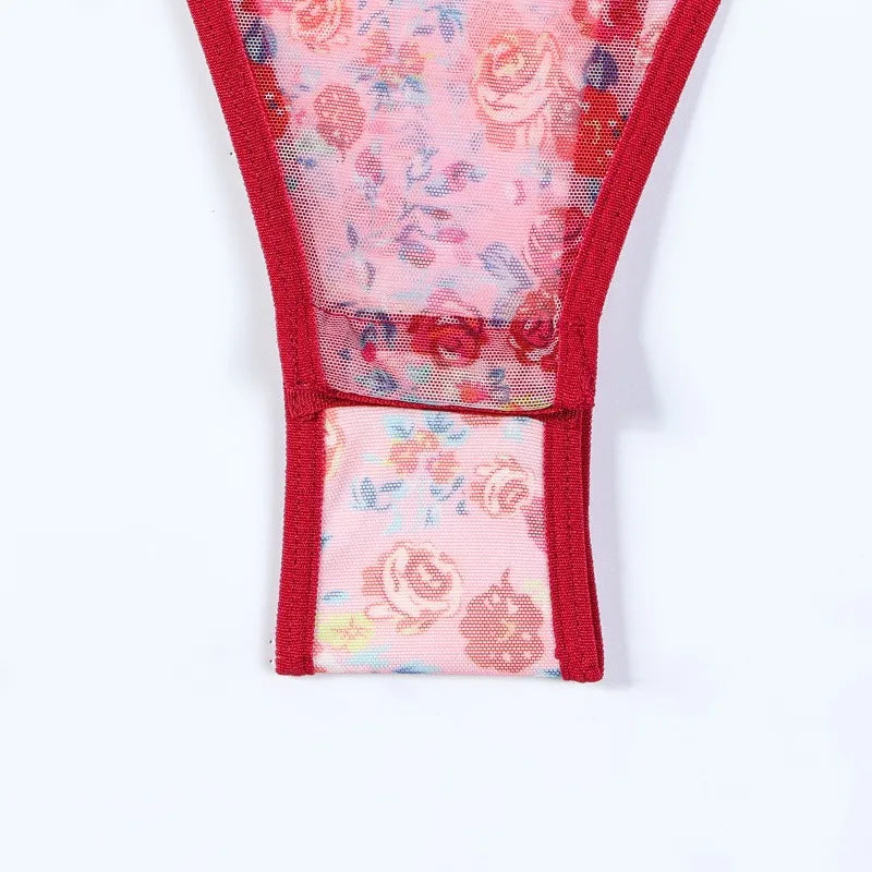 Toucheart Sexy Women Lace Backless Interesting  Babydoll Bodysuit Wrap Dress High Waisted Printing Bow Knot  Babydoll Bodysuit