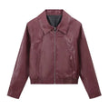 Foridol Wine Red Vintage Faux Leather PU Coat for Women Long Sleeve Turn Down Collar Zipper Autumn Winter Coat Jacket