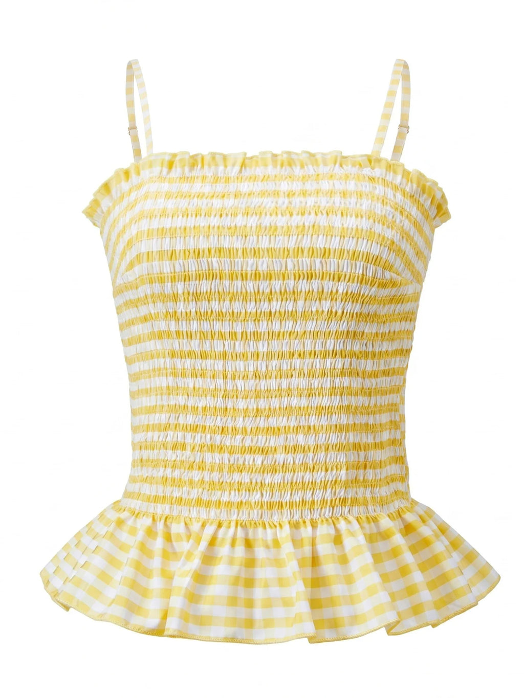 Summer Women Smocked Tank Tops Spaghetti Strap Plaid Ruffle Camisole Fashion Sleeveless Vest Shirts Streetwear