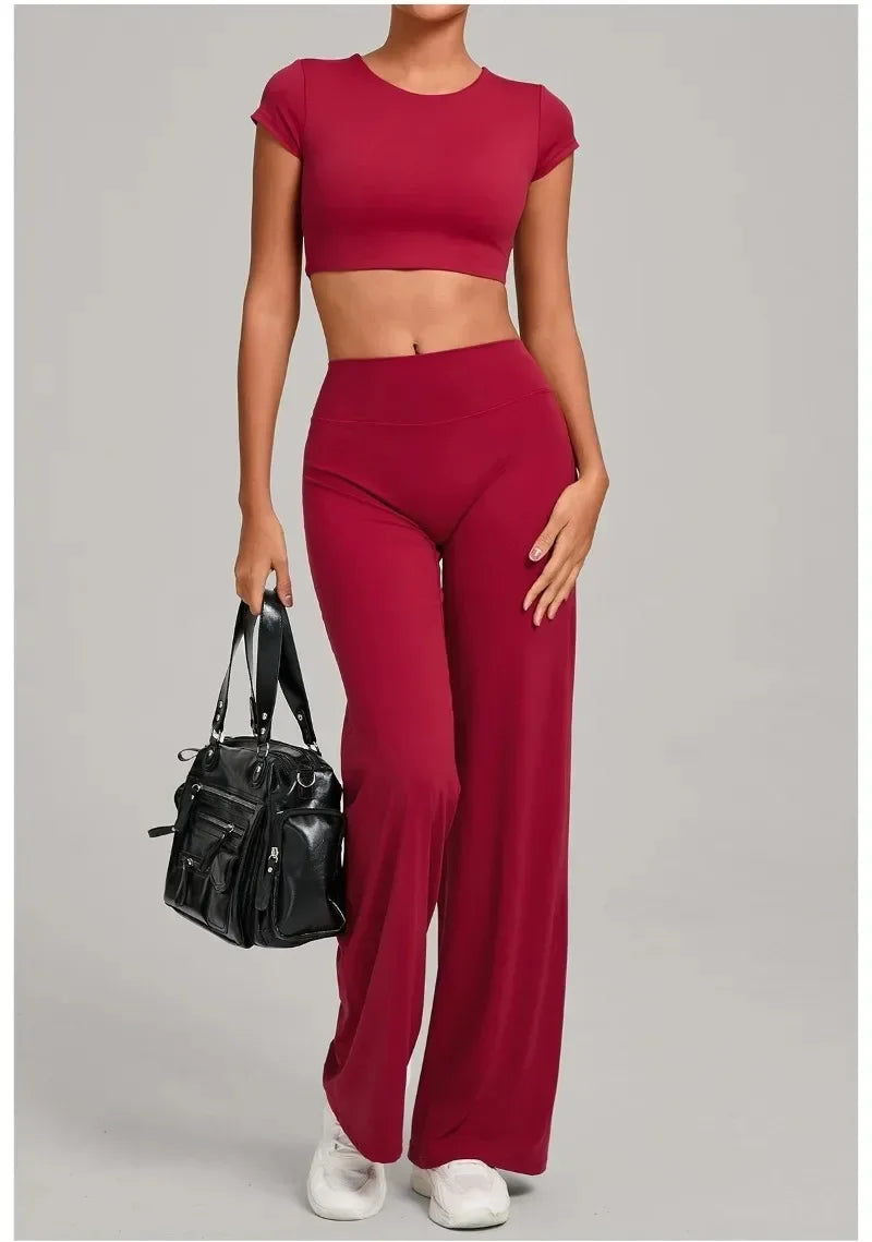 Women's Seamless Yoga Sets Sports Fitness Short-sleeved Loose Hip-lifting Pants Tracksuits Workout Gym Training Slim Fit Sets