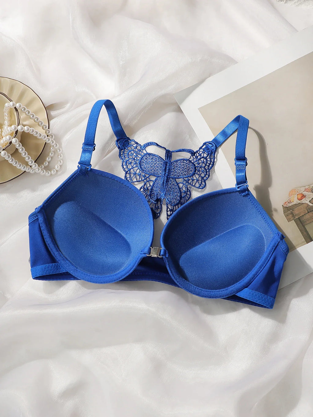 blue embroidery set 2-piece set of sexy Front button bra beautiful back butterfly fashion bra push up women's set  A2120