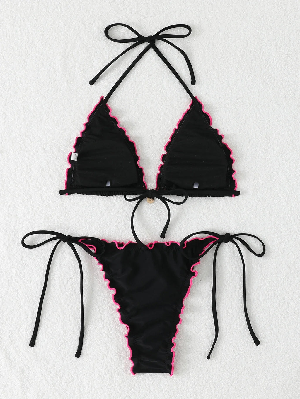 Triangle Halter String Bikinis 2026 Women Sexy Ruffle Swimsuit Solid Cherry Swimwear Female Bathers Bathing Swimming Swim Suit