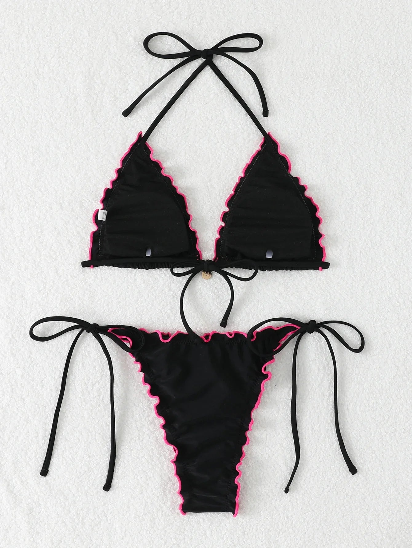 Triangle Halter String Bikinis 2026 Women Sexy Ruffle Swimsuit Solid Cherry Swimwear Female Bathers Bathing Swimming Swim Suit