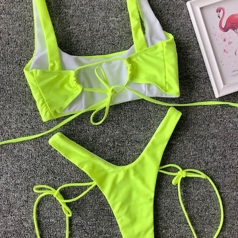 2026 High Cut Micro Thong Bikini Female Thong Bikinis Swimsuit Women Swimwear Two-pieces Bikini Set Brazilian Bathing Suit Swim