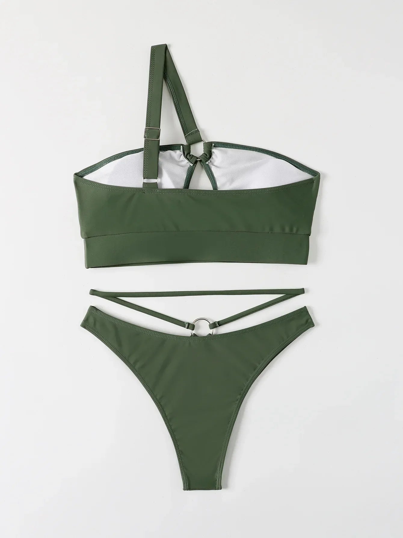 Sexy Cut Out One Shoulder High Waist Bikini Set Swimsuit Metal Ring Bikini Summer Hollow Out Swimwear Biquini Tankini 2024 Mujer
