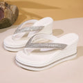 Women Wedges Flip Flops Summer Platform Shoes Indoor Street Bling Slippers Round Toe Mid-Heel Slip On Female Leisure Sandals