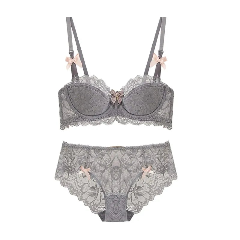 Modest French Pure Desire Bralette AB Cup Full Coverage Lace Bra & Set Small Bust Push Up Wireless for Chubby Girl Bow Plus Size