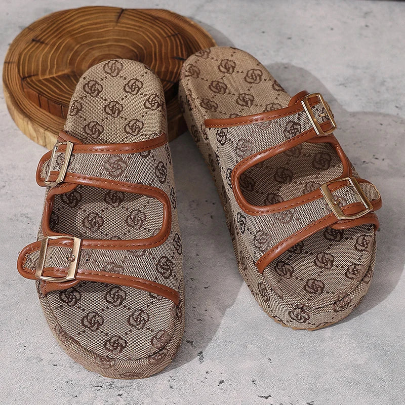 Flowers Embroidery Thick Bottom Sandals Women Fashion Designer Buckle Platform Slippers Woman Summer 2025 Non Slip Sandles Mujer
