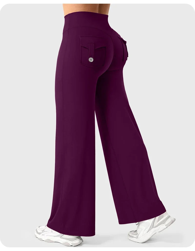 High Waist Pocket Yoga Pants for Women - Stretch Breathable Gym Workout Leisure Tummy Control Tights with Pockets