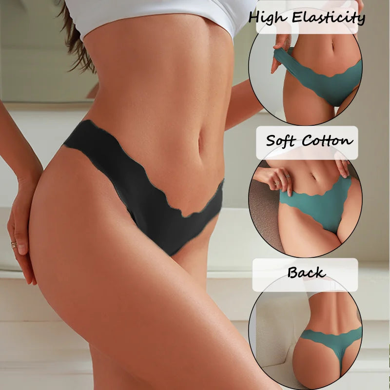 4PCS Women Seamless Panties Wavy Design Ultra-thin Panties Women Ice Silk Underwear Sexy Panty Low Waist G-string Female Solid