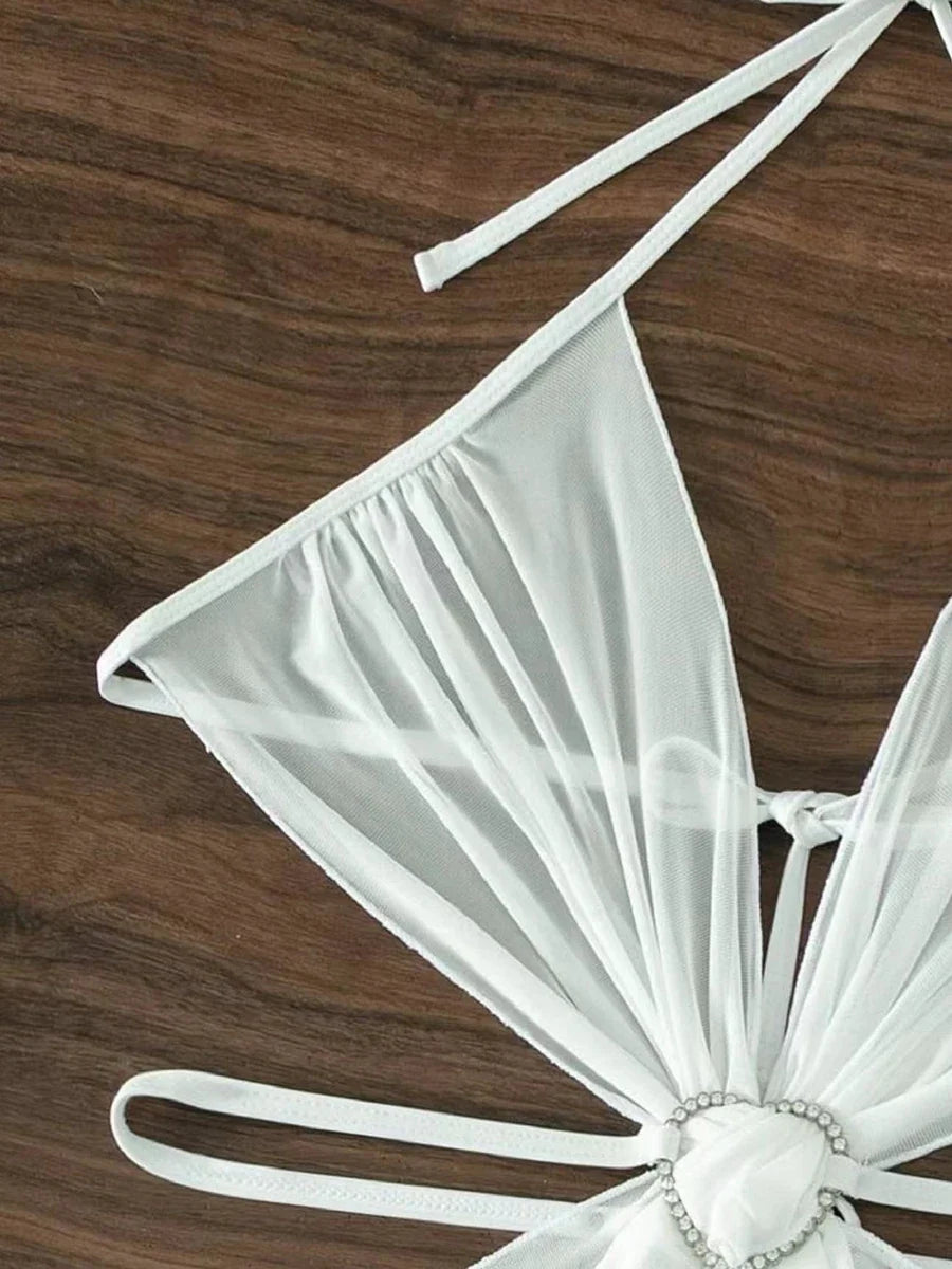 3 Piece Halter String Bikini 2026 Hollow Out Swimsuit Women Padded Swimwear Female Bathers Bathing Swimming Swim Suit Beachwear