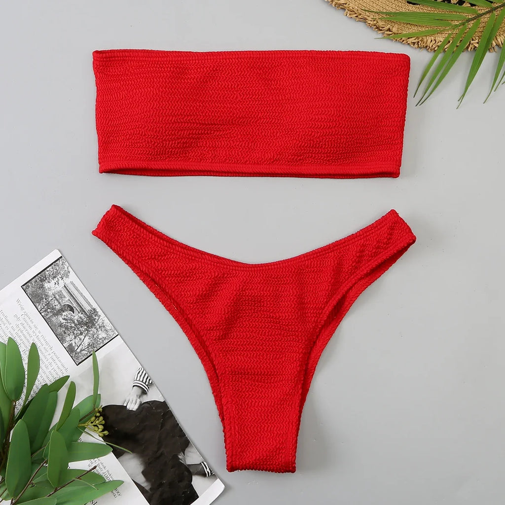 Velvet Bikinis 2025 Women Brazilian Bandeau Swimsuit Solid Sexy Swimwear Female Beachwear Bathers Bathing Swimming Swim Suit