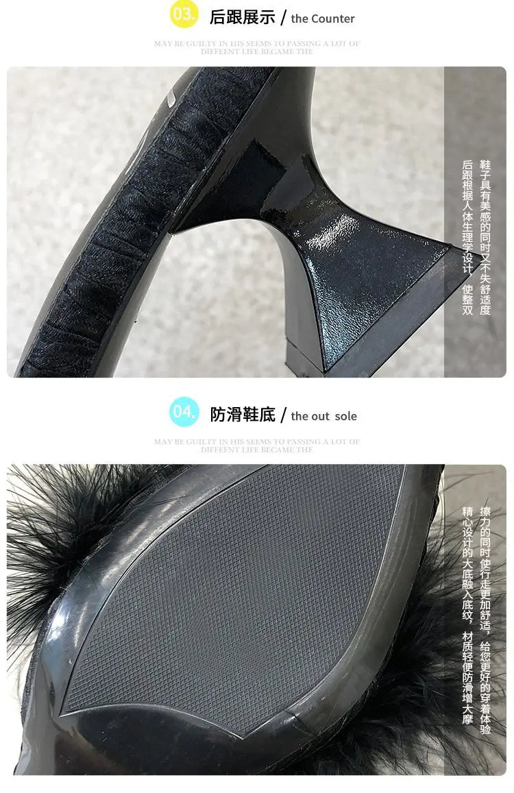 Women's Half Slippers New Summer Sexy Pointed Temperament High-heeled Slippers Female Fashion Furry High Heels Solid Slides