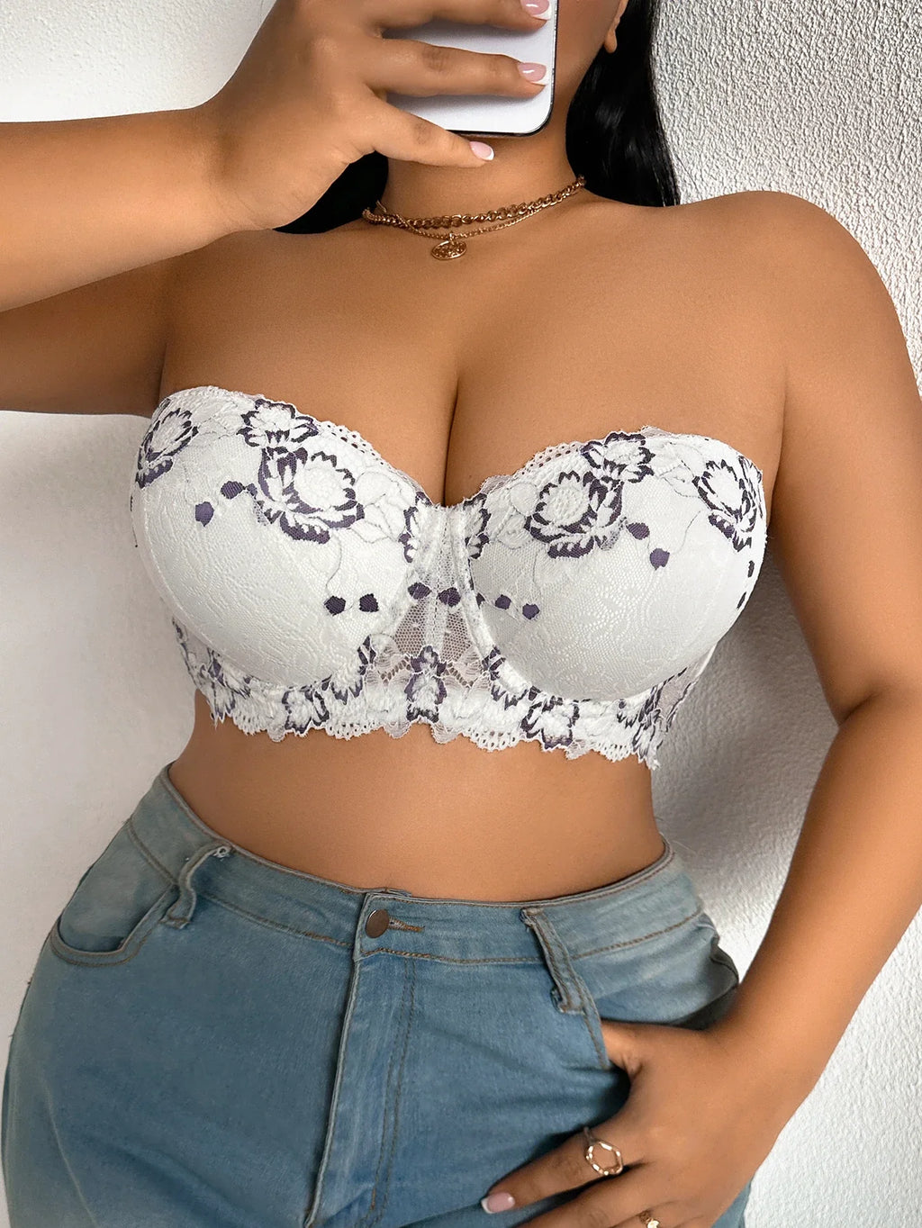 Floral Plus Size Women Bra Lace & Embroidery Push up Bra Comfort Thin Cup Underwire Support Lingerie Bra