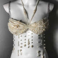 Sexy Women Chain Bras Tops Elegant Pearls Body Jewelry Tasseled Party Clubwear for Summer Vacation Beachwear