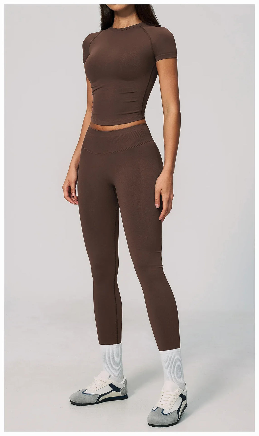 2PCS Women's Tracksuit Seamless Yoga Set Short Sleeve O Neck Workout T Shirts Fitness Suit Tight Hip Lifting Leggings Gym Sets