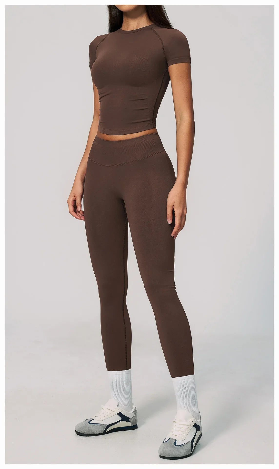 2PCS Women's Tracksuit Seamless Yoga Set Short Sleeve O Neck Workout T Shirts Fitness Suit Tight Hip Lifting Leggings Gym Sets